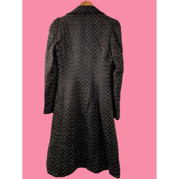 VTG Betsey Johnson New York Silk Fit & Flare Black Gold Coat Size 10 Dress 6604 - Picture 10 of 14